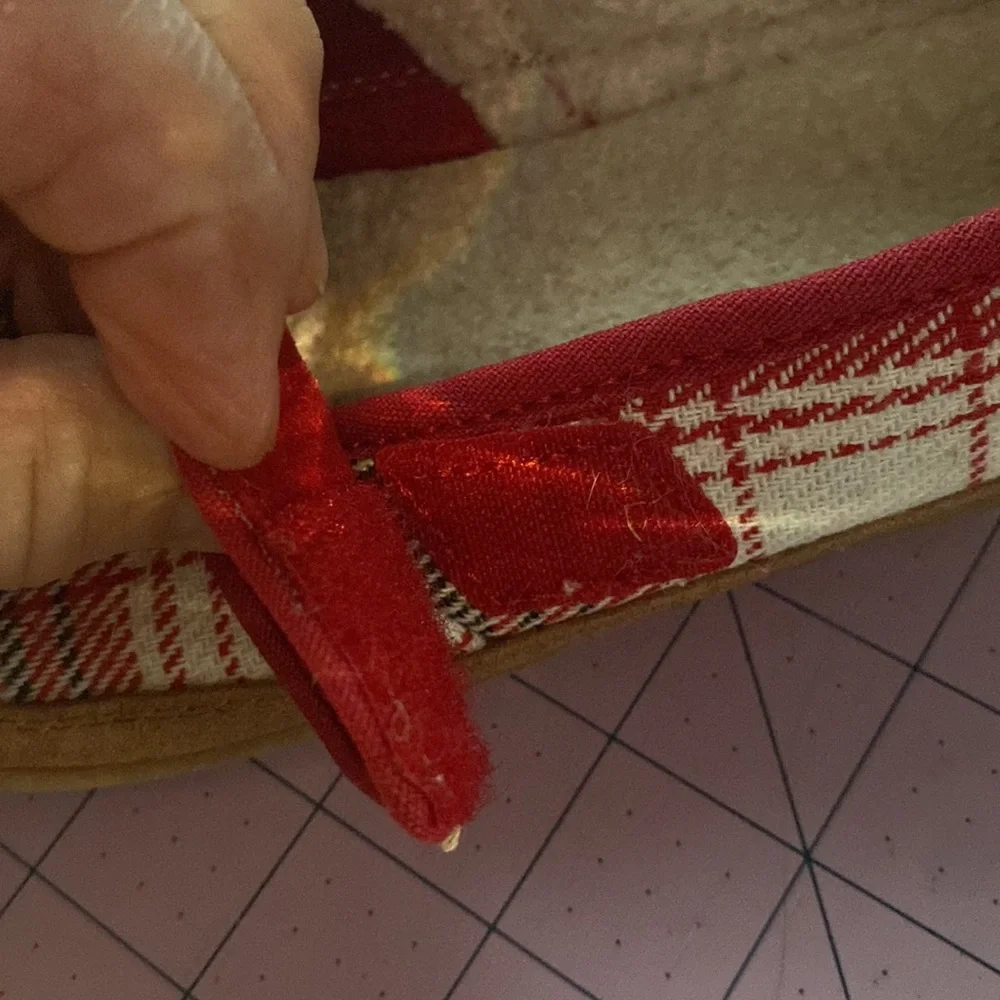 Toms red plaid Velcro close slipper shoes